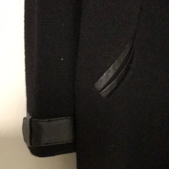 Dana Buchman Black Front zip sweater jacket with Leather Trim 31 “ long
